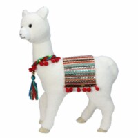 Northlight 14 White Plush Bohemian Standing Llama Christmas Figure with Pom Poms