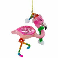Northlight 4.25 Pink Flamingo with Rainbow Hat Glass Christmas Ornament