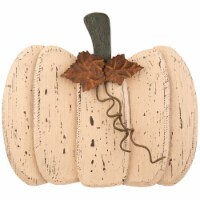 Northlight 15 Small White Wooden Fall Harvest Pumpkin with Leaves and Stem