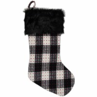 Northlight 21  Black and Ivory Plaid with Dots and Faux Fur Cuff Christmas Stocking