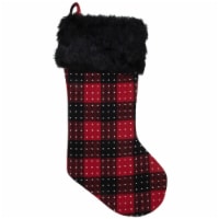 Northlight 21.5 Red and Black Plaid with Dots and Faux Fur Cuff Christmas Stocking