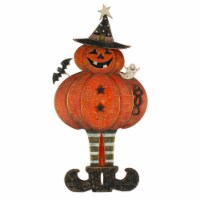 Northlight 28 Lighted Standing Pumpkin With A Ghost And Bat Halloween Tabletop Decor