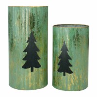 Northlight Set of 2 Rustic Green and Gold Christmas Tree Tabletop Lanterns 12