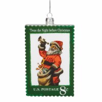 Northlight 3.5  Green USPS Santa Stamp  Twas The Night Before Christmas  Glass Christmas