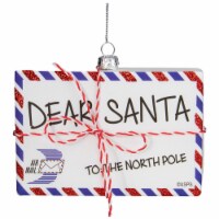 Northlight 3.5 White Envelope USPS Dear Santa With Stripes Glass Christmas Ornament