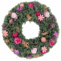 Northlight 35669007 13 in. Thistle Mixed Floral Spring Wreath, Pink Rose & Purple