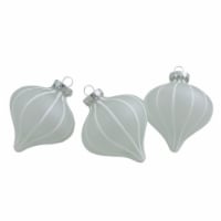 Northlight 3ct Clear and White Matte Frosted Glitter Stripes Glass Christmas Onion Drop