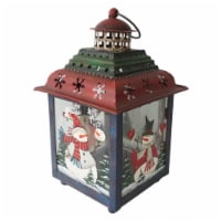 Northlight 33912034 11 in. Snowman Christmas Candle Lantern - Green, Red & Blue