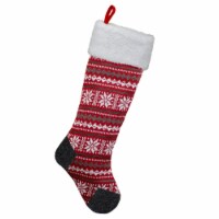 Northlight 23 Red, Gray and White Knit Christmas Stocking with High Pile Fleece Cuff