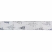 Northlight White and Shimmering Silver Christmas Tree Wired Craft Ribbon 2.5  x 16 Yards