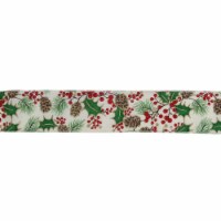 Northlight Glitter White and Green Holly Berries Christmas Wired Craft Ribbon 2.5  x 16 Yards