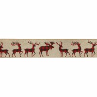 Northlight Beige and Red Plaid Buffalo with Reindeer Christmas Wired Craft Ribbon 2.5  x 16