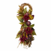 Northlight 28  Autumn Harvest Mums with Pomegranate Grapevine Teardrop Swag - Unlit