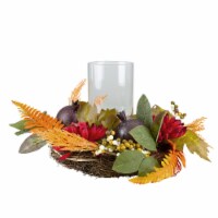 Northlight 22 Mums with Pomegranate Fall Candle Holder Centerpiece