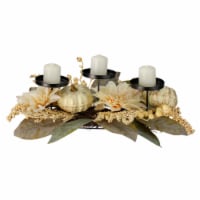 Northlight 21 White Dahlia and Pumpkin Fall Candle Holder Centerpiece