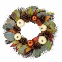 Northlight Pumpkin, Pinecone, and Gourd Artificial Fall Harvest Wreath, 24-Inch, Unlit
