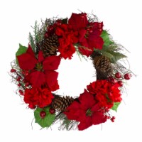 Northlight Red Poinsettia and Hydrangea Flowers with Berries Artificial Christmas Wreath -