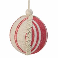 Northlight 4.75  White and Red Striped Ball Christmas Ornament with Rope Accent