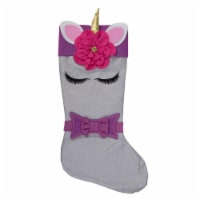 Dyno 20  White Unicorn Face Christmas Stocking with Purple Bow and Cuff