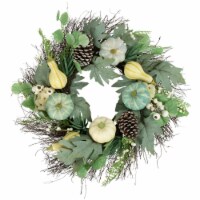 Northlight Green and White Pumpkins with Berries Artificial Fall Harvest Wreath, 22-Inch,