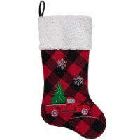 Northlight 20.5  Red and Black Plaid Christmas Stocking With a Vintage Truck