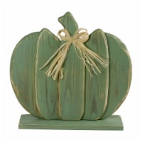 Northlight 14.75 Sage Green Fall Harvest Wooden Pumpkin with Bow Table Top Decoration