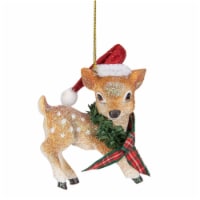 Northlight 3  Fawn Reindeer Wearing Santa Hat and Plaid Bow Christmas Ornament