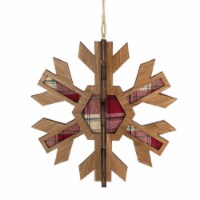 Northlight 7  3-D Faux Wood and Red Plaid Starburst Snowflake Christmas Ornament