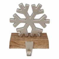 Northlight 6 Silver Snowflake on Wood Look Base Christmas Stocking Holder