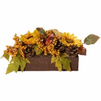 NorthLight 34315219 12 in. Sunflowers & Leaves Spring Floral Arrangement, Yellow & Brown