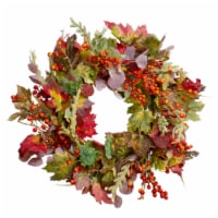 Northlight Leaves and Berries Artificial Fall Harvest Wreath - 20-Inch, Unlit