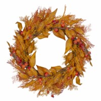 Northlight Yellow and Orange Berry and Leaves Fall Harvest Artificial Wreath - 24-Inch, Unlit