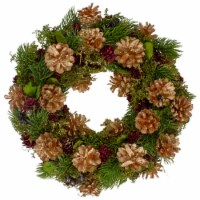 Northlight 12  Green, Gold, and Red Glitter Pinecones Christmas Wreath