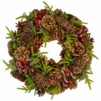 Northlight Green and Brown Pine Cone and Berry Christmas Wreath - 13  Unlit