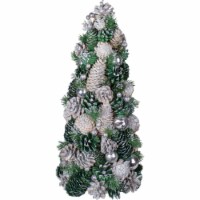Northlight 18 Green and Silver Pinecone With Ornaments Table Top Cone Christmas Tree