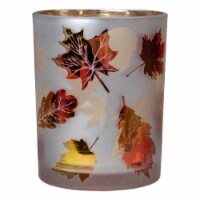 Northlight 5  Matte White and Gold Autumn Leaves Flameless Glass Candle Holder