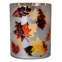 Northlight 6 Matte White and Gold Autumn Leaves Flameless Glass Candle Holder