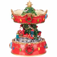 Northlight 6 Red and Gold Musical Santa on Train Christmas Carousel Music Box