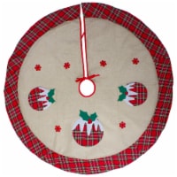 Northlight 48 Burlap Plaid Tree Skirt with Christmas Puddings