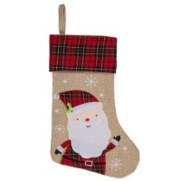 Northlight 19  Burlap Plaid Whimsical Santa Waiving Christmas Stocking