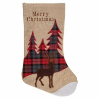 Northlight 19 Beige and Red Plaid Reindeer With Forest Trees Christmas Stocking