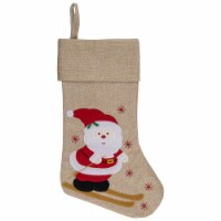 Northlight 19 Burlap Skiing Santa With Poles and Snowflakes Christmas Stocking