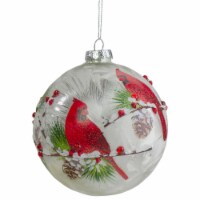 Northlight 4.5  Red Cardinals and Pine Cones Glass Christmas Ornament