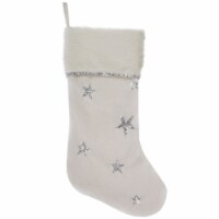 Northlight 20 White with Silver Stars Christmas Stocking with Faux Fur Cuff