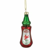 Northlight 4 Red and Green Bottle of Hot Sauce Glass Christmas Ornament