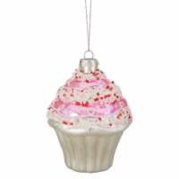 Northlight 4 Pink and White Cupcake with Sprinkles Glass Christmas Ornament