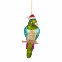 Northlight 6.25 Green and Blue Parrot in a Santa Hat Glass Christmas Ornament