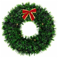 Northlight 17-Inch Pre-Lit Green Tinsel Artificial Christmas Wreath with Bow - Clear LED