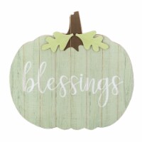 Northlight 20  Green and Brown Blessings Pumpkin Wooden Thanksgiving Hanging Wall Sign