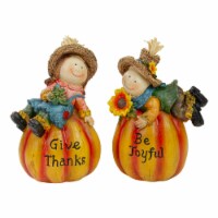 Northlight Set of 2 Girl and Boy Scarecrows with Pumpkins Fall Harvest Figures 6
